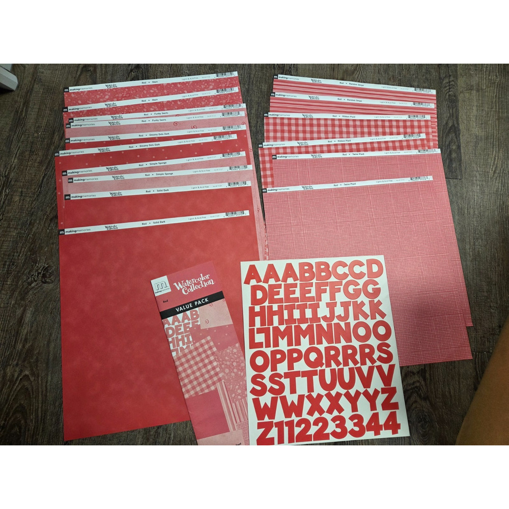 Making Memories RED Watercolor Collection Pack Scrapbook Paper Sticker Kits Set
